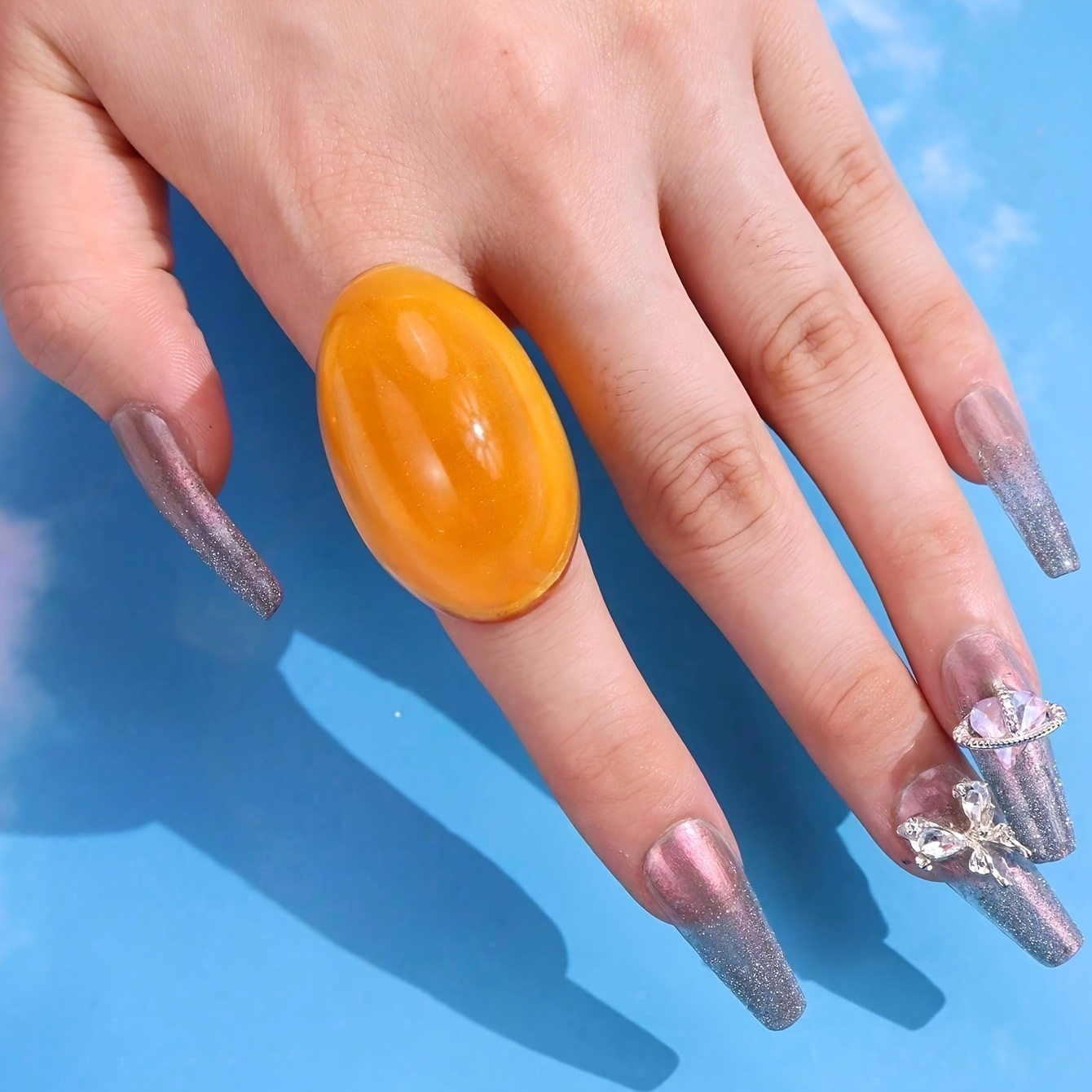 Exaggerated Solid Color Resin Ring, Retro Elegant Gift